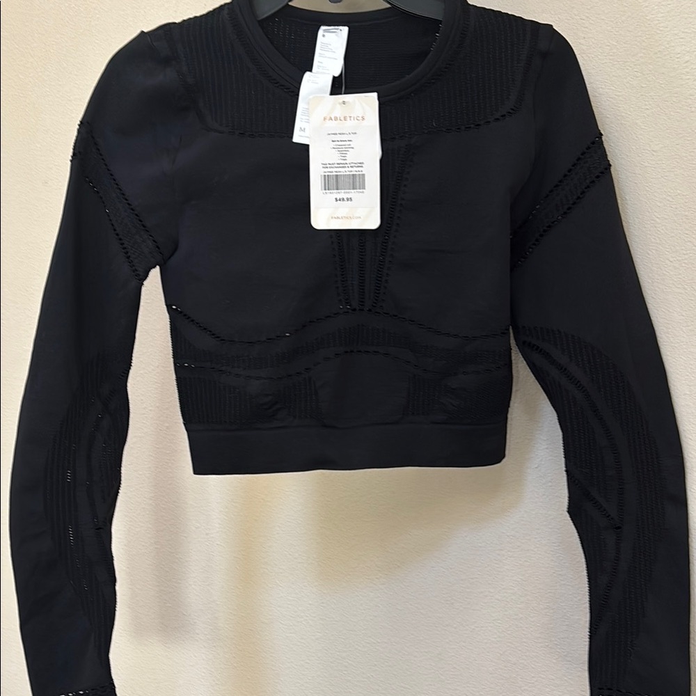 NWT Fabletics Black Textured Long Sleeve crop top